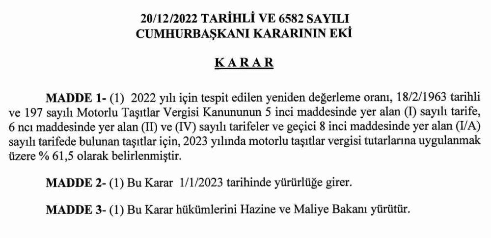 2023 motorlu tasitlar vergisi ne zaman aciklanacak ne kadar zam yapildi